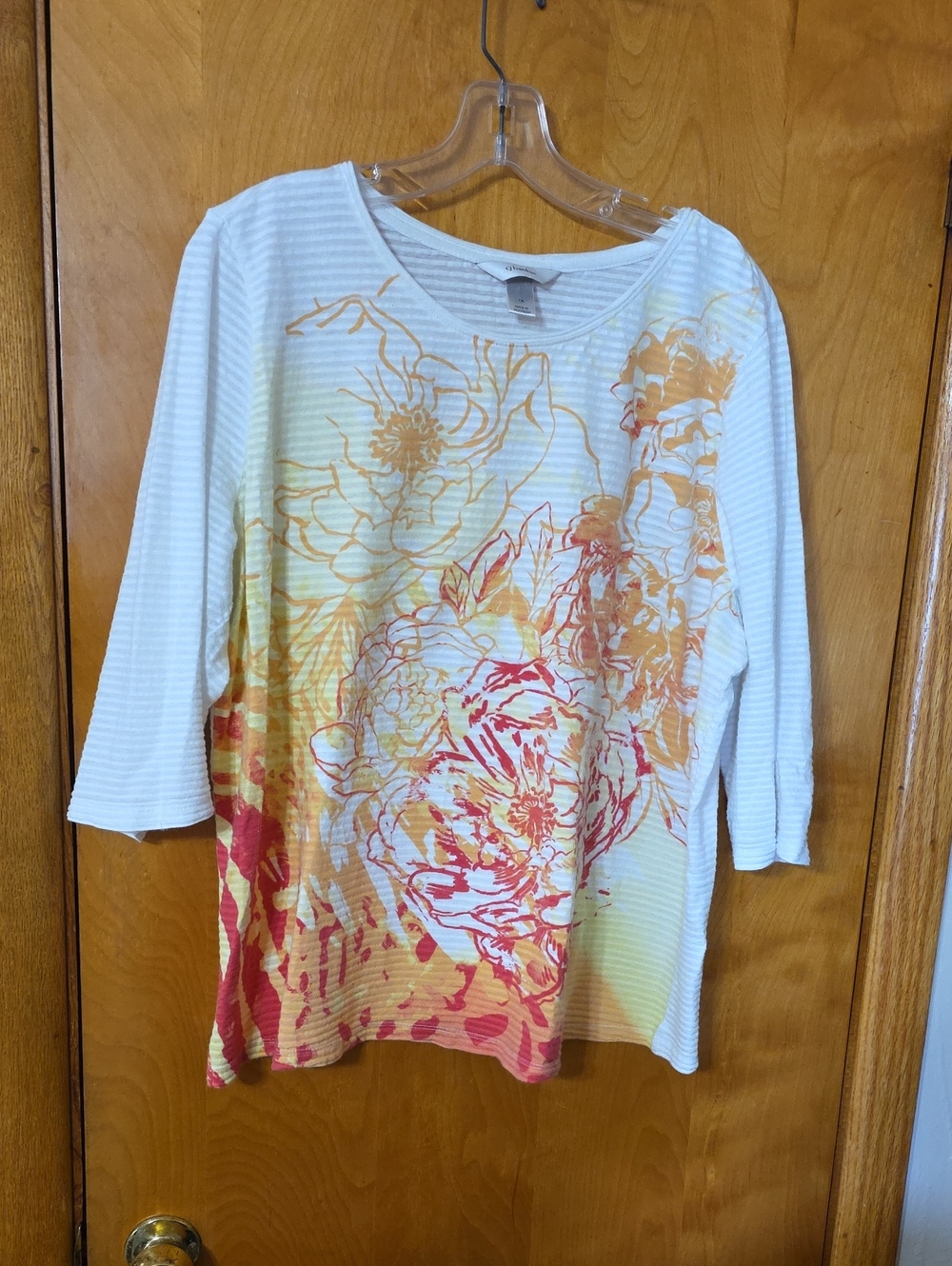 Cj Banks White Floral Ombre 3/4 Sleeve Women's Top
